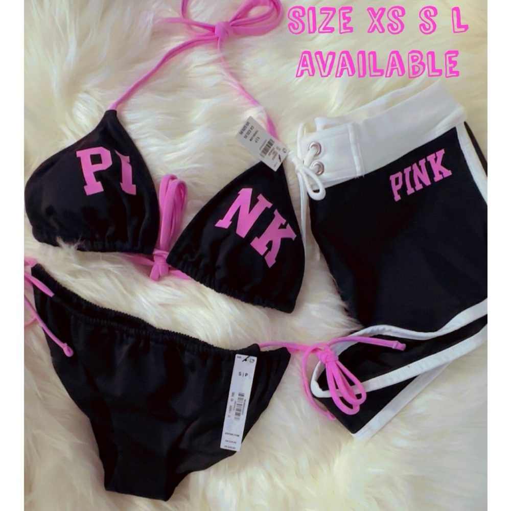 Black and Pink Bikini Set with Shorts